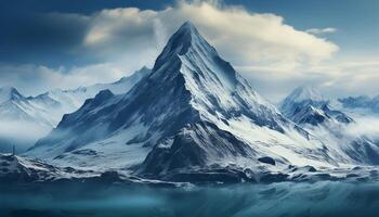 ai gegenereerd majestueus berg piek, sneeuw gedekt landschap, rustig tafereel, adembenemend schoonheid gegenereerd door ai foto