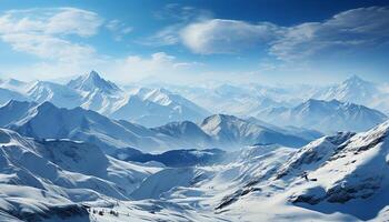 ai gegenereerd berg top gedekt in sneeuw, een rustig winter landschap gegenereerd door ai foto