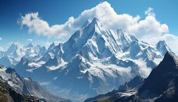 ai gegenereerd majestueus berg piek, sneeuw bedekt, blauw lucht, rustig landschap gegenereerd door ai foto