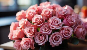 ai gegenereerd versheid en schoonheid in natuur een boeket van roze bloemen gegenereerd door ai foto