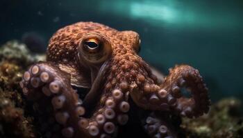 ai gegenereerd onderwater- natuur vis, rif, zee leven, dichtbij omhoog, Octopus gegenereerd door ai foto