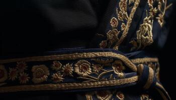 ai gegenereerd oude zijde kledingstuk met ingewikkeld goud borduurwerk, vertegenwoordigen Thais cultuur gegenereerd door ai foto