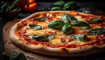 ai gegenereerd vers eigengemaakt pizza, een plak van Italiaans cultuur Aan een tafel gegenereerd door ai foto