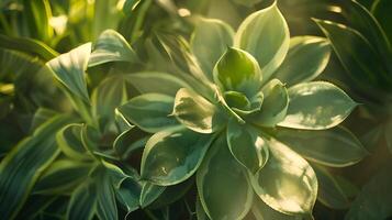 ai gegenereerd ingewikkeld patronen van levendig groen sappig in zacht natuurlijk licht foto