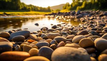 ai gegenereerd rustig tafereel van water reflecterend glad steen gegenereerd door ai foto