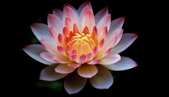 ai gegenereerd levendig roze lotus bloesem in rustig water gegenereerd door ai foto