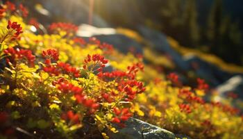 ai gegenereerd levendig bloemen bloeien in de rustig weide gegenereerd door ai foto