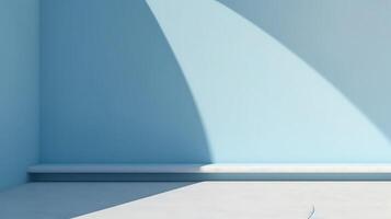 ai gegenereerd abstract blauw interieur blanco muur achtergrond met zonlicht foto