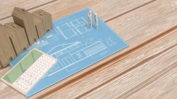 de huis en blauw plan voor eigendom of echt landgoed concept 3d weergave. foto