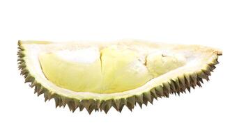 half gesneden durian geïsoleerd op witte achtergrond foto