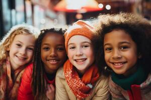 ai gegenereerd een groep van verschillend nationaliteiten jong meisjes verscheidenheid concept bokeh stijl achtergrond foto