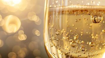 ai gegenereerd bruisend Champagne glas gevangen genomen met gouden zonlicht en zacht focus markeren intiem bubbels foto