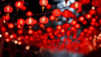 ai gegenereerd Chinese lantaarns verlichten de nacht, vieren traditioneel festivals gegenereerd door ai foto