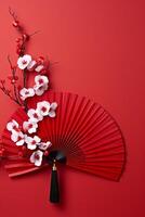 ai gegenereerd elegant Japans ventilator viert schoonheid met traditioneel bloemen patronen gegenereerd door ai foto