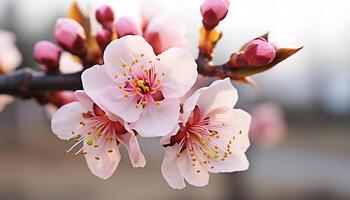 ai gegenereerd versheid en schoonheid in natuur een levendig roze bloem bloesems gegenereerd door ai foto