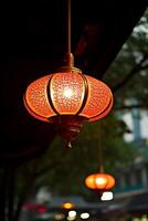 ai gegenereerd gloeiend lantaarn verlicht nacht, symboliseert traditioneel Chinese cultuur gegenereerd door ai foto