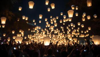 ai gegenereerd traditioneel Chinese lantaarns verlichten de nacht, symboliseert geluk en geluk gegenereerd door ai foto