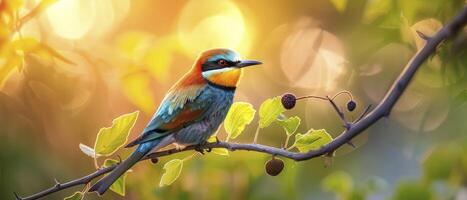 ai gegenereerd glimpen van natuur. macro fotografie vastleggen de schoonheid van een vogel in zacht pastel tonen, verbeterd door dromerig bokeh achtergrond. foto