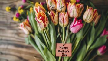 ai gegenereerd bloemen met de tekst gelukkig moeders dag foto