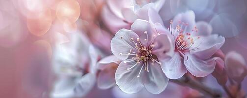 ai gegenereerd zacht pastel achtergrond. roze en wit sakura bloeit. foto