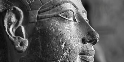 ai gegenereerd monochroom majesteit, Egyptische figuur gevangen genomen in klassiek zwart en wit, echoën tijdloos elegantie en mysterie. foto
