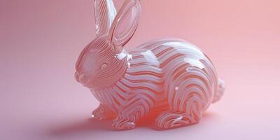 ai gegenereerd Pasen konijn weergegeven net zo ten volle 3d doorzichtig plastic tegen een roze achtergrond foto