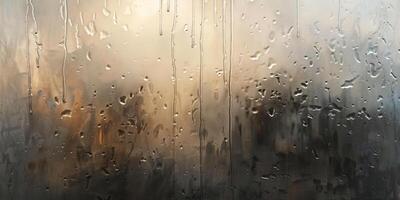 ai gegenereerd regendruppels Aan de glas, abstract achtergrond foto