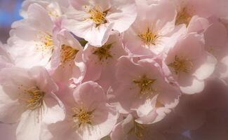delicaat en mooi kers bloesem tegen blauw lucht achtergrond. sakura bloesem. Japans kers bloesem. foto