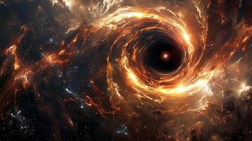 ai gegenereerd zwart gat in ruimte. een adembenemend illustratie beeltenis de fenomenaal macht en zwaartekracht van de hemel- singulariteit. foto
