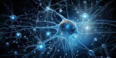 ai gegenereerd neurale verbindingen in de brein. beeld tonen de complex netwerk van neuronen in de menselijk hersenen foto