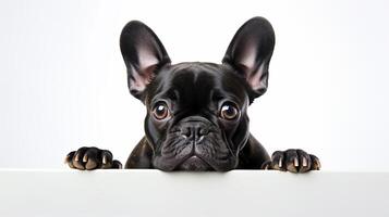 ai gegenereerd portret van een Frans bulldog geïsoleerd Aan een wit achtergrond. huiselijk hond. foto