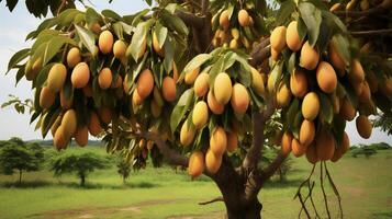 ai gegenereerd mango boom in de boomgaard foto