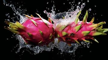 ai gegenereerd een draak fruit is spatten water foto