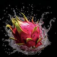 ai gegenereerd een draak fruit is spatten water foto