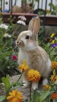ai gegenereerd konijn in een gezond bloemen veld- foto