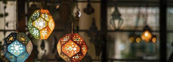 ai gegenereerd moslim Islamitisch patroon papier lantaarn licht foto