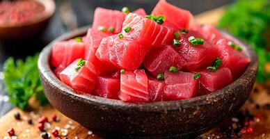 ai gegenereerd tonijn filet gekookt met specerijen - ai gegenereerd beeld foto