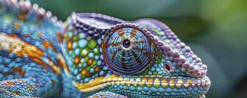 ai gegenereerd natuur meester van vermomming, een boeiend portret van een kameleon in haar wild leefgebied foto