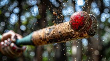 ai gegenereerd elegant krekel schoten dichtbij omhoog afbeeldingen vastleggen elegant batting beroertes met precisie en vaardigheid foto