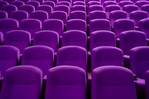 ai gegenereerd leeg roze stoelen in bioscoop, huiselijk intimiteit, zoom in, omhoog dichtbij foto