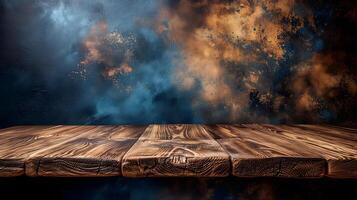 ai gegenereerd leeg houten tafel voor rustiek achtergrond foto