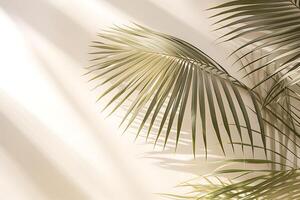 ai gegenereerd tropisch palm bladeren Aan beige achtergrond. 3d geven foto
