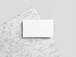 blanco wit bedrijf kaart mockup Aan marmeren achtergrond 3d geven illustratie voor bespotten omhoog en ontwerp presentatie. foto