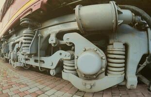 foto van modern elektrisch treinen van Russisch productie. sterk vervorming van de vissenoog lens