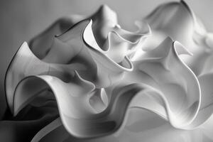 ai gegenereerd deze is een detailopname foto van een glanzend voorwerp met stromend, biologisch vormen en zacht, vloeistofachtig curves doet denken aan van bloemblaadjes of vloeistof vormen. abstract achtergrond vloeistof en bloem vormen