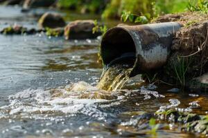 ai gegenereerd water vervuiling, milieu besmetting. vervuild water, vuil riolering stromen van pijp foto