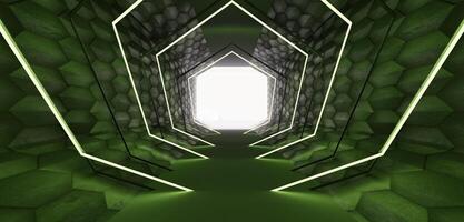 licht tunnel en laser straal modern pijp 3d illustratie foto