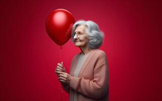 ai gegenereerd oud Mens Holding ballonnen gelukkig smiley gezicht helder kleur achtergrond foto