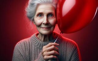 ai gegenereerd oud Mens Holding ballonnen gelukkig smiley gezicht helder kleur achtergrond foto