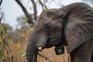 ai gegenereerd bijgehouden Afrikaanse olifant in leefgebied foto